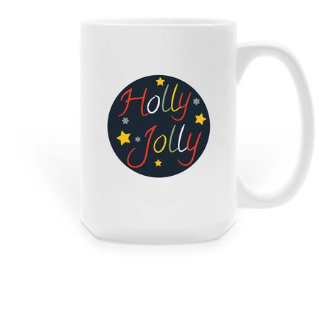HOLLY JOLLY, a White Large Coffee Mug