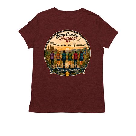 Camino Adventure (left chest and back)&nbsp;, a Vino Red Allmade Eco Triblend Women?s Tee (back-view)