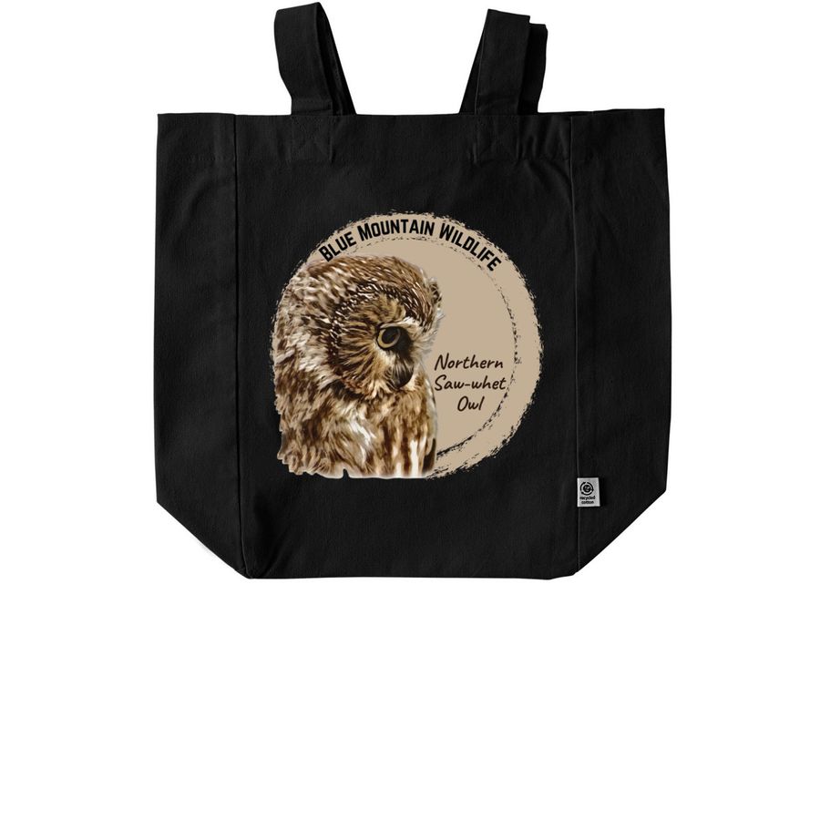 Northern Saw-whet Owl, a Black Recycled Cotton Tote Bag