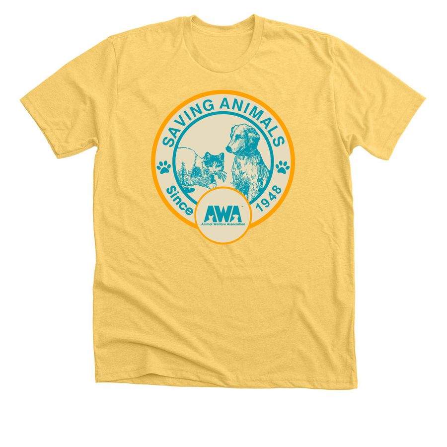 Saving Animals Since 1948, a Heather Yellow Gold Premium Unisex Tee