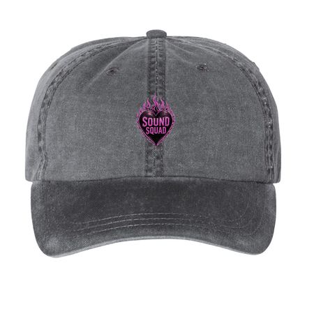 Sound Squad Baseball Cap, a Black Printed Pigment Dye Baseball Cap