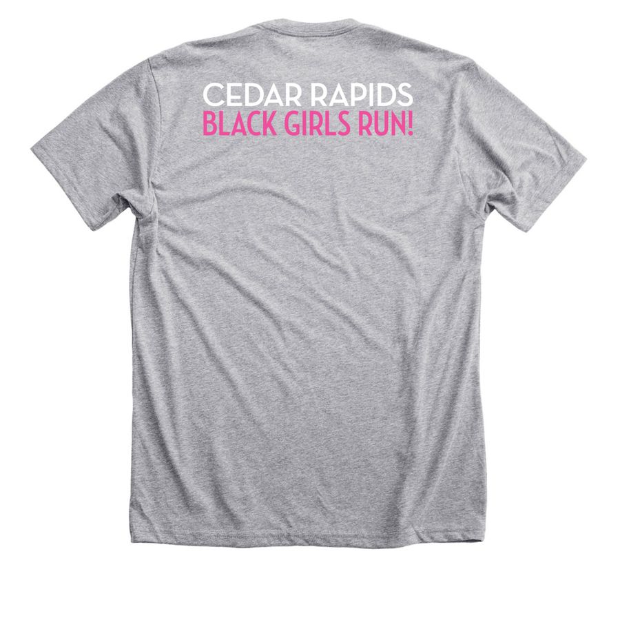 Black Girls RUN! Cedar Rapids, a Athletic Heather Premium Unisex Tee (back-view)