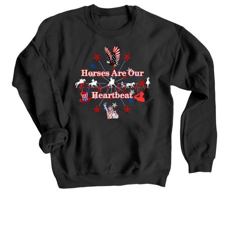 Star Spangled Heartbeat Logo, a Black Crewneck Sweatshirt