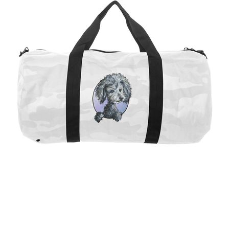 Snuggie Boop on a Duffle, a White Camo Day Tripper Duffel Bag