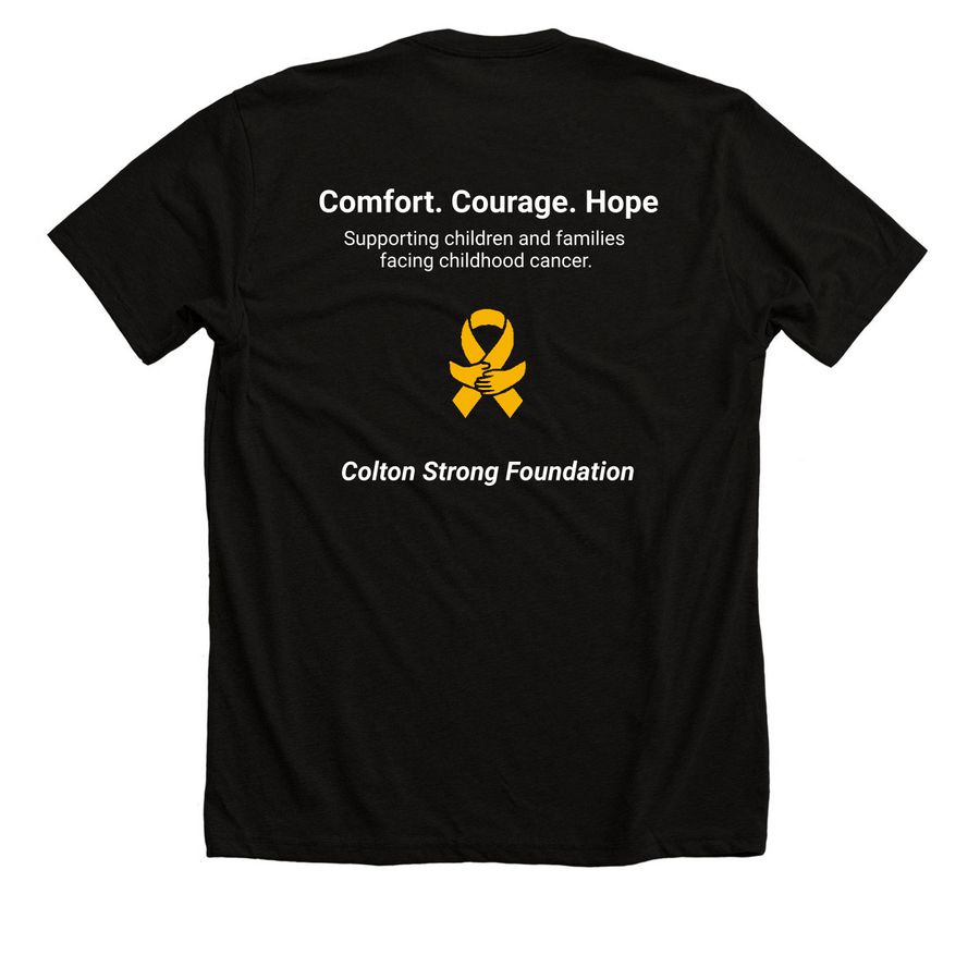 Stand Strong for Childhood Cancer, a Solid Black Blend Premium Unisex Tee (back-view)