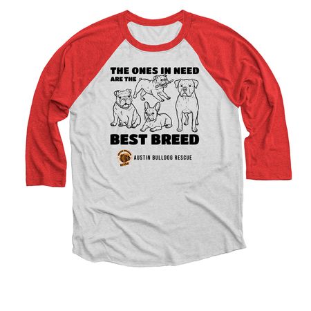 We love dogs!, a Red and Heather White 3/4 Sleeve Baseball Tee