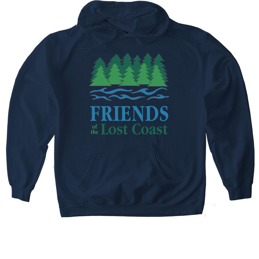 Classic Friends of the Lost Coast Logo, a Navy Gildan Softstyle Pullover Hoodie
