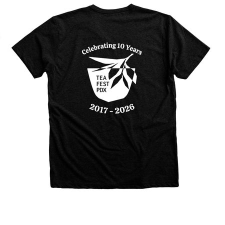 2026 TeaFestPDX - 10th Anniversary, a Black Heather Premium Unisex Tee (back-view)