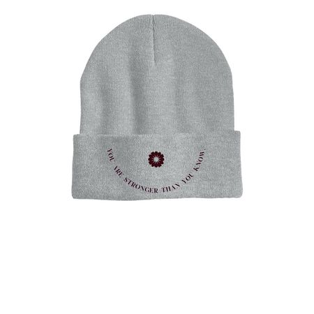 "Stronger Than You Know" Beanie, a Heather Grey Printed Cuffed Beanie