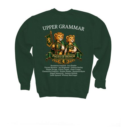 Upper Grammar Gear, a Forest Green Youth Crewneck Sweatshirt (back-view)