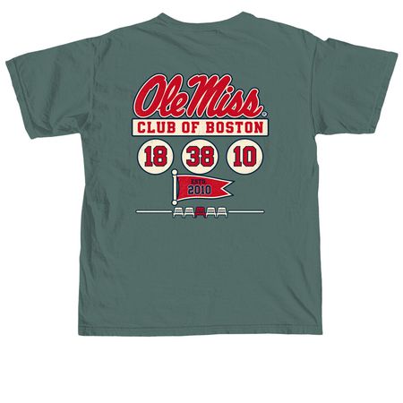 Ole Miss Club of Boston - Fenway Green, a Blue Spruce Comfort Colors Unisex Tee (back-view)