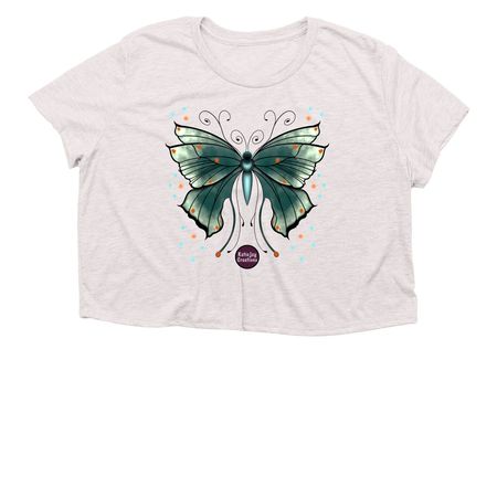 Whimsy Butterfly Wearables, a Heather Dust Women?s Flowy Cropped Tee