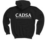 Color logo on dark colors, a Black Youth Pullover Hoodie (back-view)