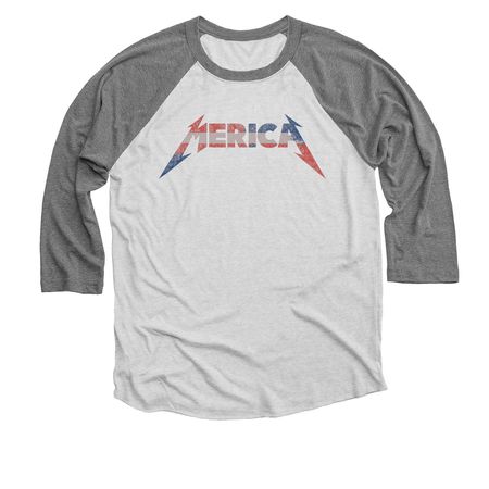 Merica, a Premium Heather and Heather White 3/4 Sleeve Baseball Tee