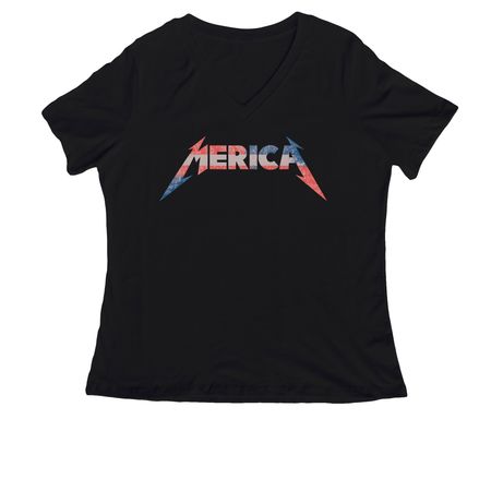 Merica, a Black Women's Relaxed V-Neck Tee