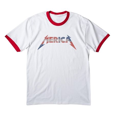 Merica, a White/ Red Cotton Ringer Tee