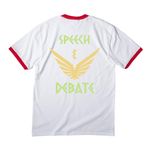 FHS Speech & Debate Merch, a White/ Red Cotton Ringer Tee (back-view)