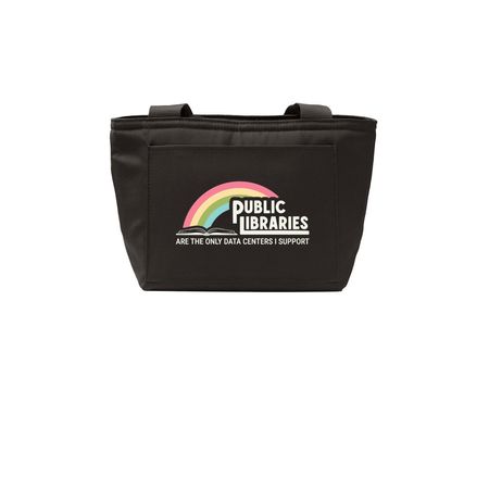 Public Libraries Over Data Centers, a Deep Black Insulated Lunch Tote
