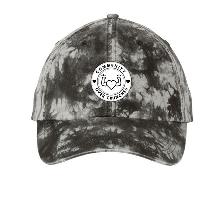 Community Over Crunches, a Black Printed Tie Dye Baseball Hat