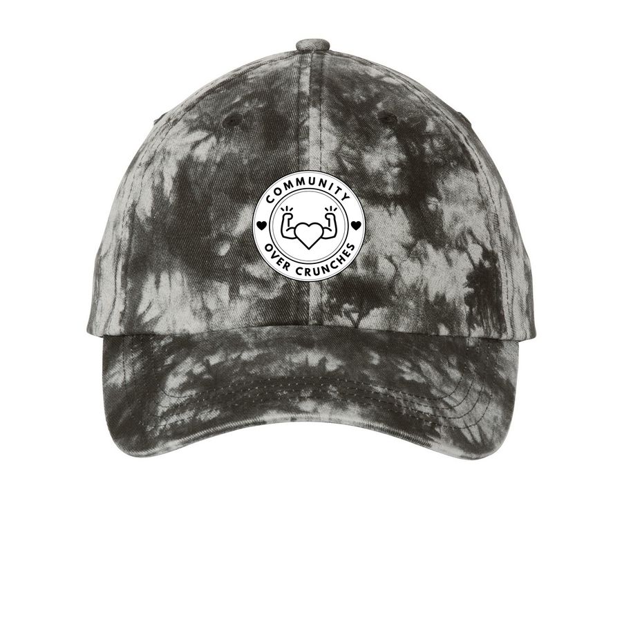 Community Over Crunches, a Black Printed Tie Dye Baseball Hat