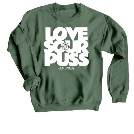 LOVE SOURPUSS (LEMONADE), a Military Green Crewneck Sweatshirt