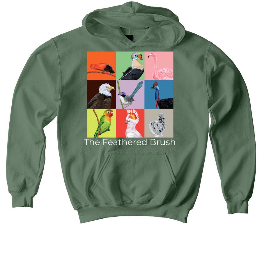 The Feathered Brush Tees and Hoodies, a Military Green Softstyle Youth Pullover Hoodie