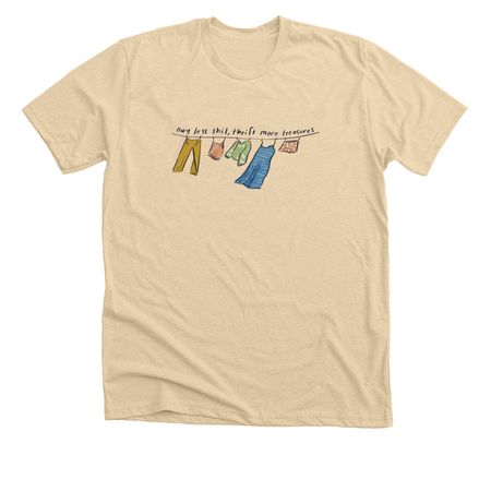 Buy Less Shit, Thrift More Treasures, a Heather Soft Cream Premium Unisex Tee