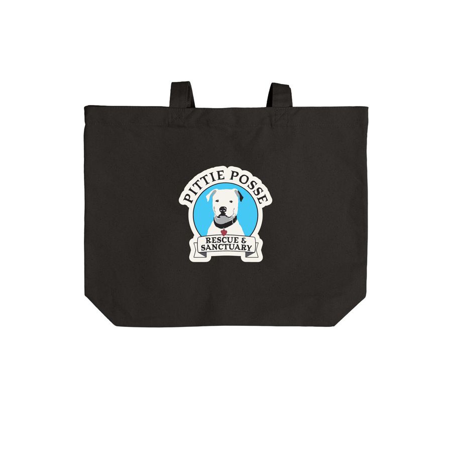 This Bag Helps Save Pit Bulls, a Deep Black Cotton Canvas Tote Bag (back-view)