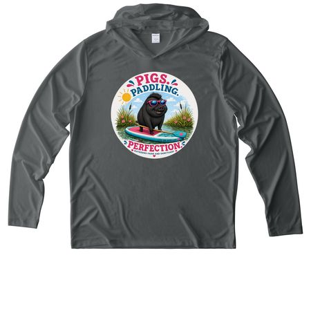 Pigs. Paddling. Perfection. Summer Fundraiser, a Dark Smoke Grey UV Performance Long Sleeve Hoodie