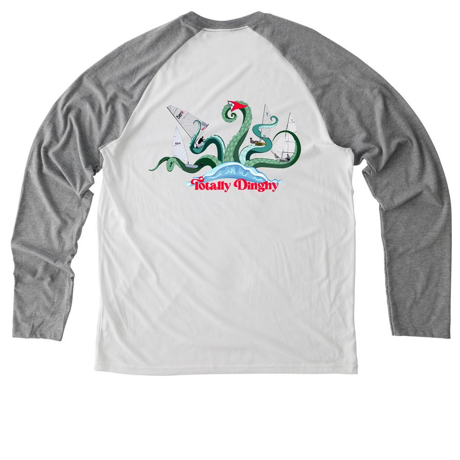 Totally Dinghy 2026, a Aluminum Grey/ Bright White Allmade Eco Triblend Colorblock Raglan Long Sleeve Tee