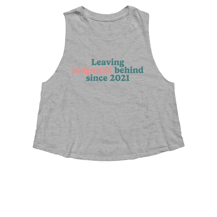 Anniversary Collection | No Judgment, a Athletic Heather Women's Cropped Racerback Tank
