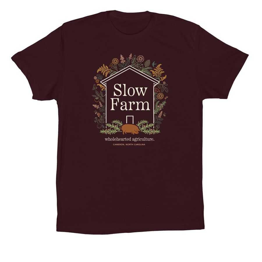 Slow, Wholehearted Agriculture., a Oxblood Black Premium Cotton Tee