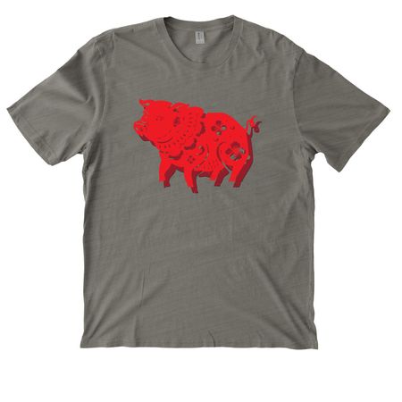 Tri-Color Lunar Zodiac Pig, a Driftwood Grey Allmade Organic Cotton Mineral Dye Tee