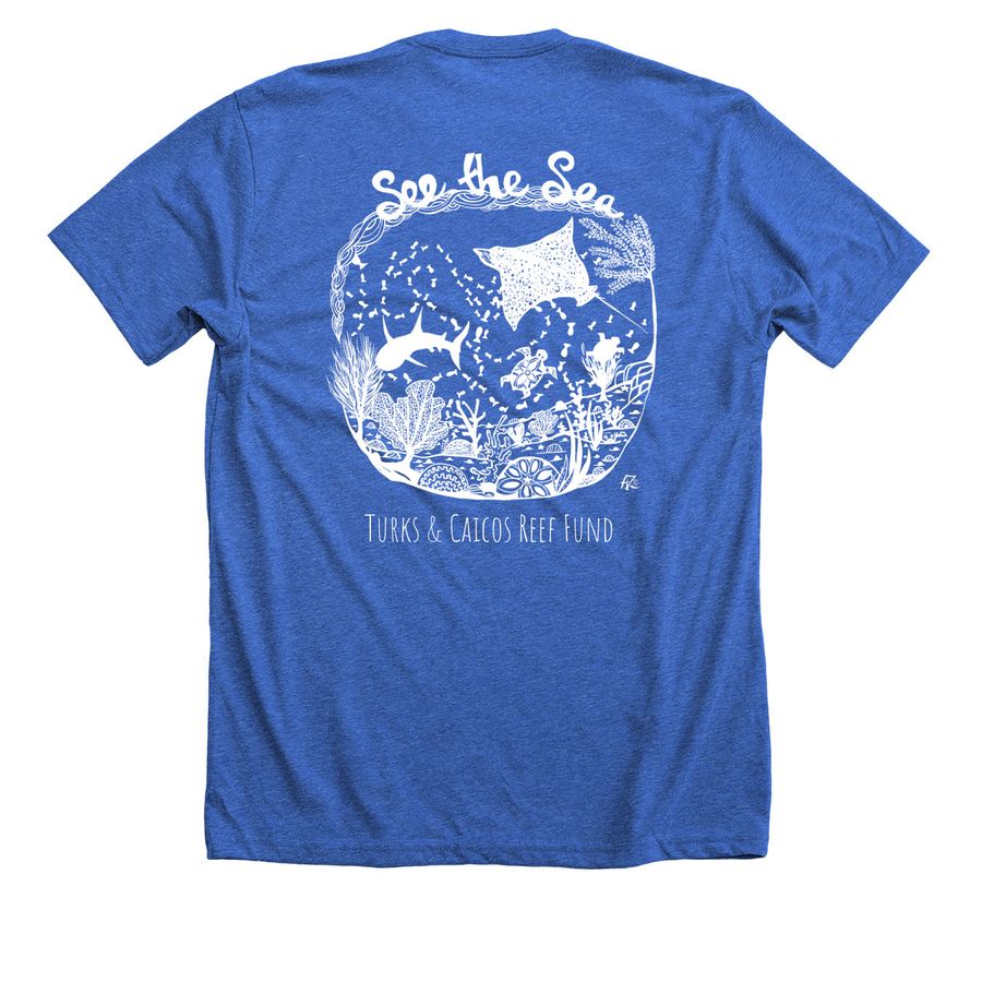 Coral Rescue Campaign, a Heather True Royal Premium Unisex Tee (back-view)