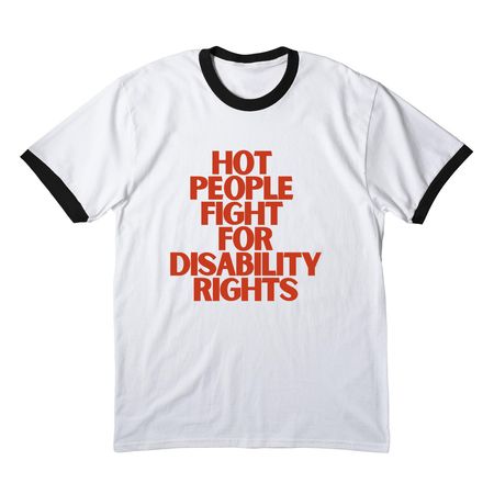 Hot People Fight For Disability Rights - WGS, a White/ Jet Black Cotton Ringer Tee