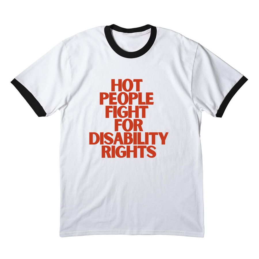 Hot People Fight For Disability Rights - WGS, a White/ Jet Black Cotton Ringer Tee