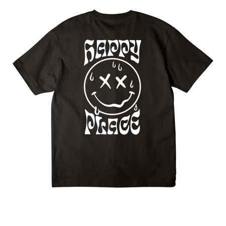 HAPPY PLACE MERCH, a Black Unisex Heavyweight Tee (back-view)