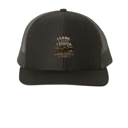 Hat, a Black Printed Snapback Trucker Cap