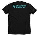 Collective Strength Blue Classic Logo, a Solid Black Blend Premium Unisex Tee (back-view)