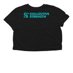 Collective Strength Blue Classic Logo, a Black Women?s Flowy Cropped Tee (back-view)