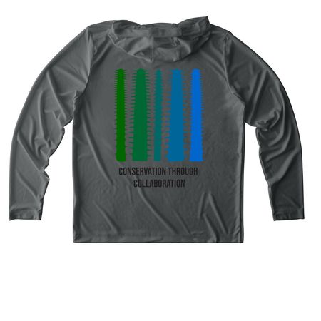 SCS Rainbow Rostrum Long Sleeve Activewear, a Dark Smoke Grey UV Performance Long Sleeve Hoodie (back-view)