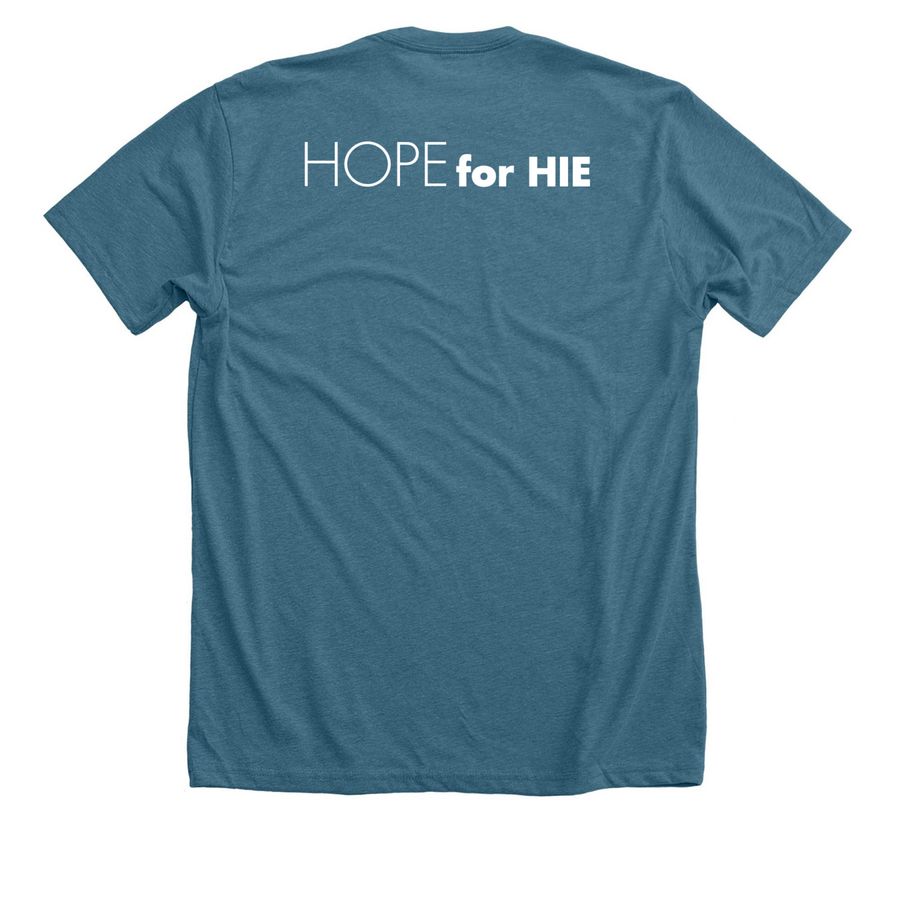 2026 HIE Awareness Month - Hold onto Hope, a Heather Deep Teal Premium Unisex Tee (back-view)