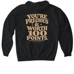 Precious & Worth 100 Points., a Black Gildan Softstyle Pullover Hoodie (back-view)