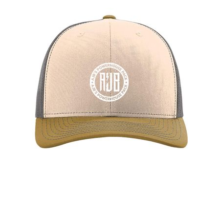 AJB's Powerhouse Pack, a Mink Beige/ Charcoal/ Amber Gold Printed Snapback Trucker Cap