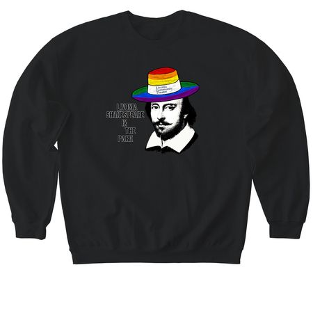 Billy Shakes is PROUD of community theatre!, a Black Softstyle Crewneck Sweatshirt