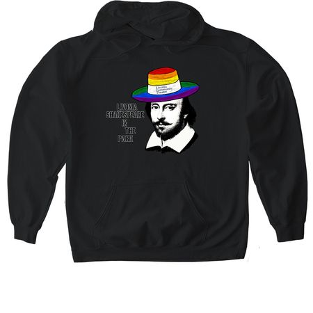 Billy Shakes is PROUD of community theatre!, a Black Gildan Softstyle Pullover Hoodie