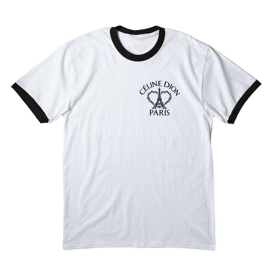 Celine Dion Tour Paris T Shirt, a White/ Jet Black Cotton Ringer Tee