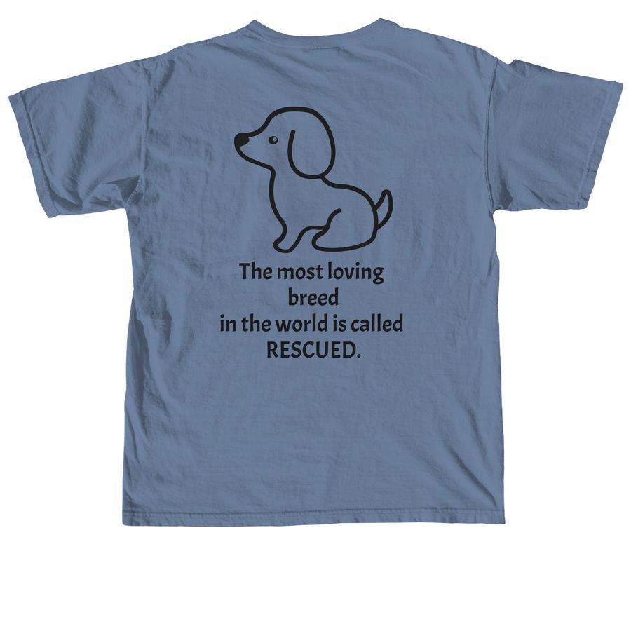 RESCUED 2025, a Blue Jean Comfort Colors Unisex Tee (back-view)