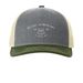 White Outline Owl- Hats, a Heather Grey/ Birch/ Army Olive Printed Five-Panel Trucker Cap