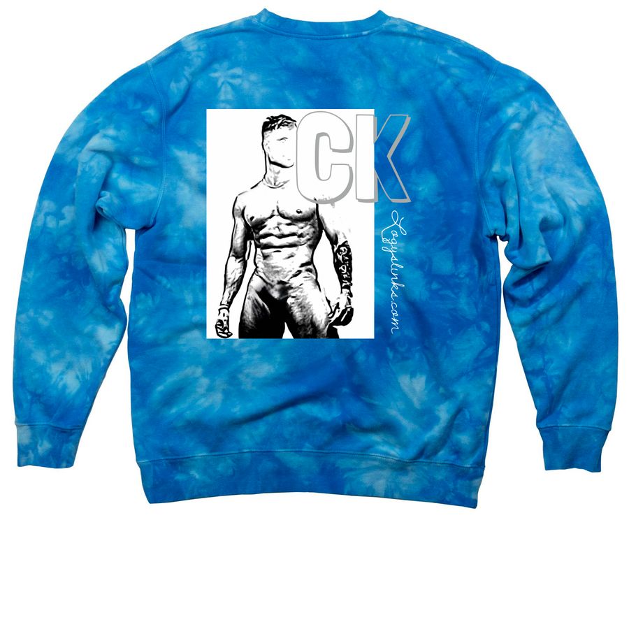 CurvedKing Official Merch&nbsp;, a Aqua Blue Tie Dye Crewneck Sweatshirt (back-view)
